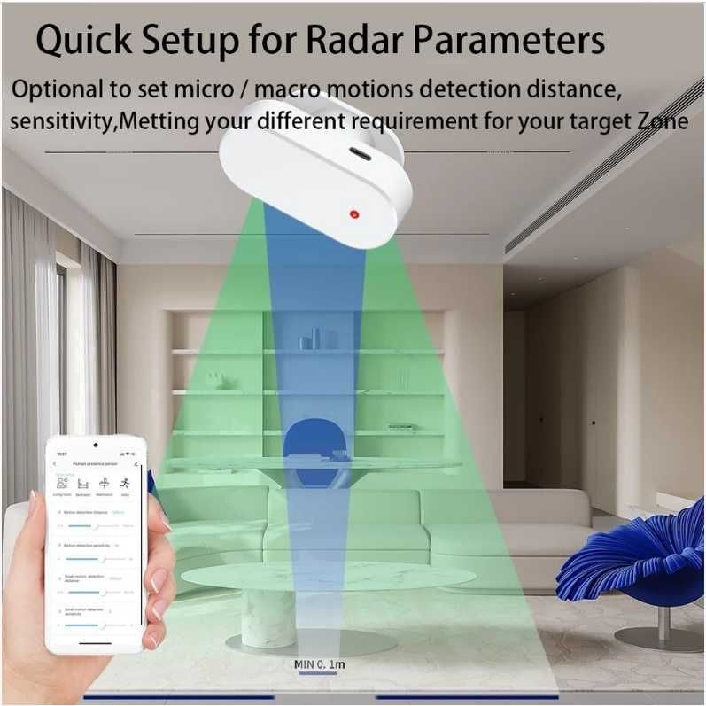 RADAROWY czujnik obecności człowieka Tuya WiFi RADAR 24 G.