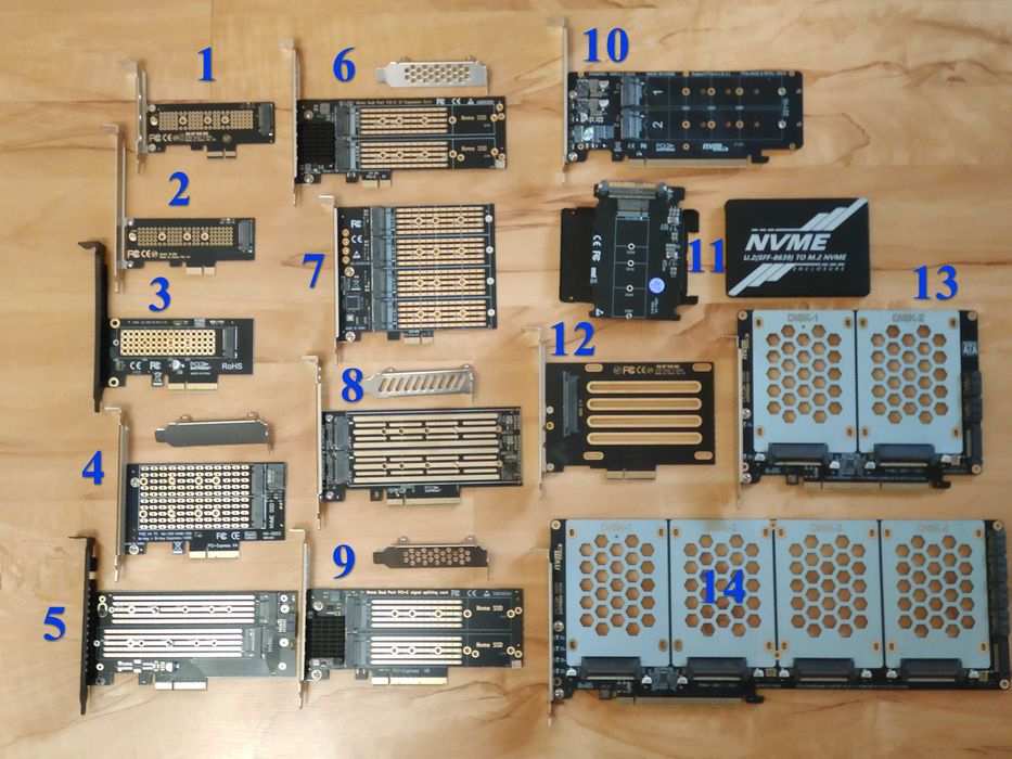 Адаптер SSD типа M.2 NGFF NVMe и U.2, U.3 SFF-8639 на PCI-e x1, x4, x8