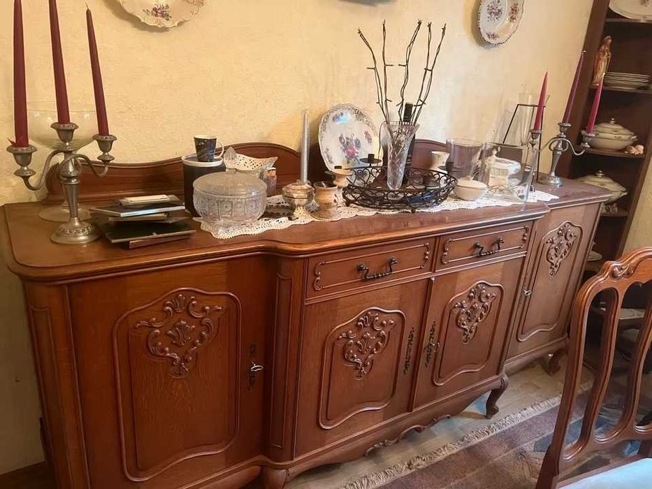 Meble dębowe w stylu chippendale stół krzesła komoda serwantka !!