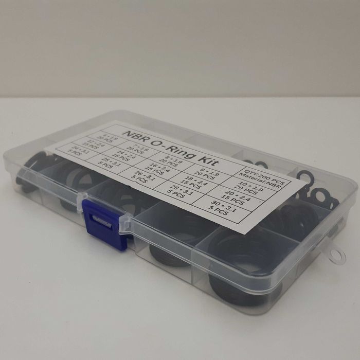 Caixa Plástico 15 Divisórias 200 O-Rings Borracha Preta Novos