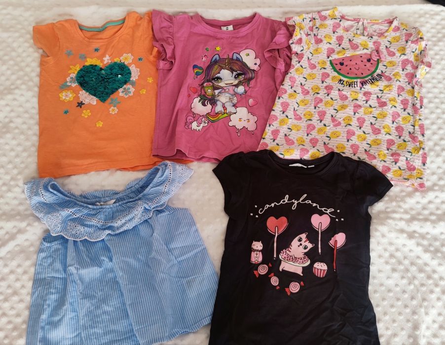 Koszulki t-shirty dziewczęce 6 sztuk rozm. 110-116