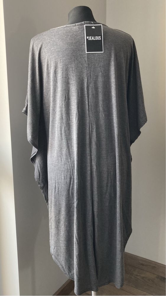Be Jealous NOWA sukienka oversize dłuższy tył nietoperz szara L/XL