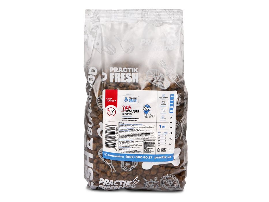 Їжа для котів «Свіжа телятина» PRACTIK DAILY 1 кг