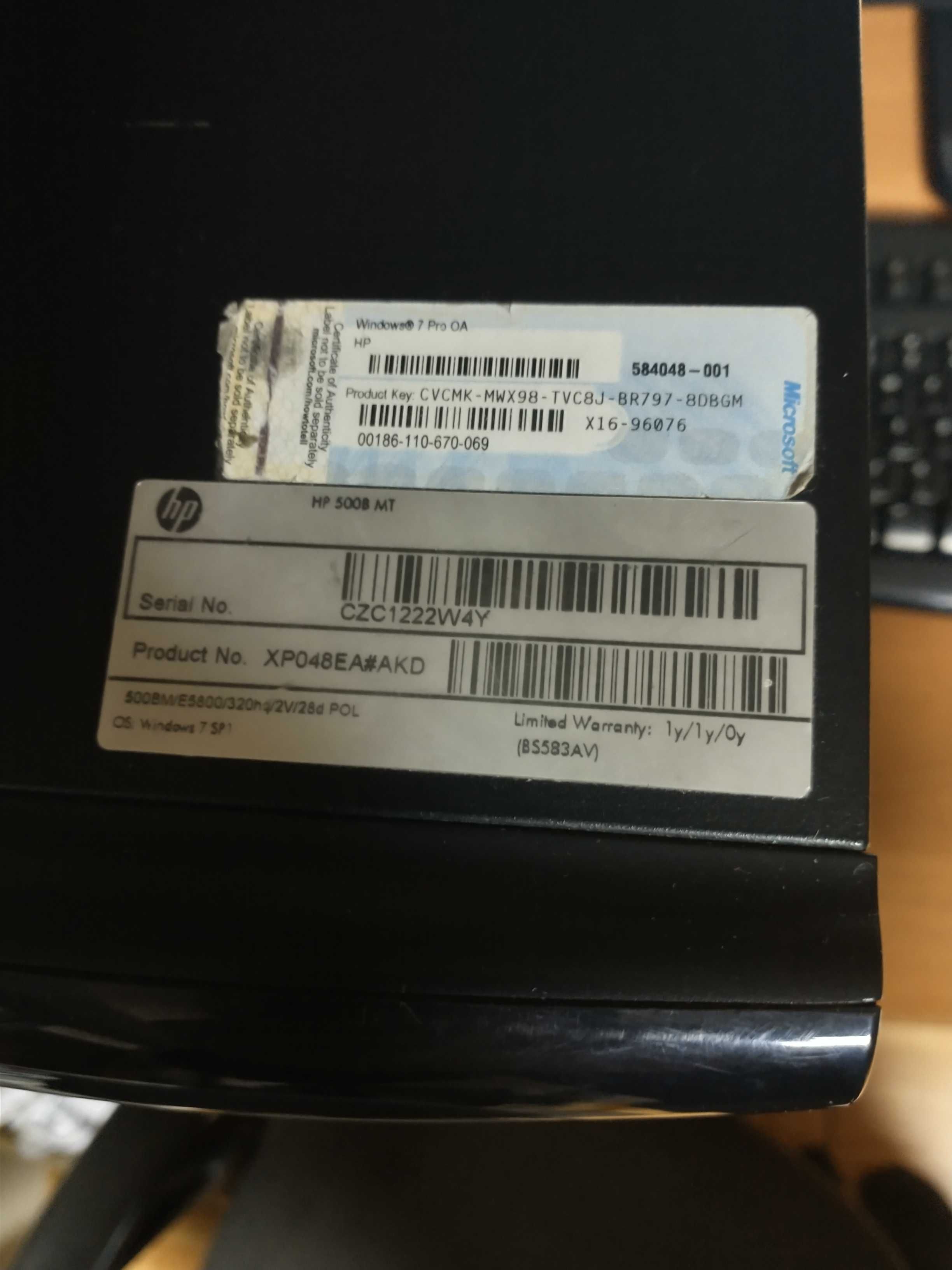 Firmowy zestaw komputerowy HP 500B MT z monitorem i akcesoriami