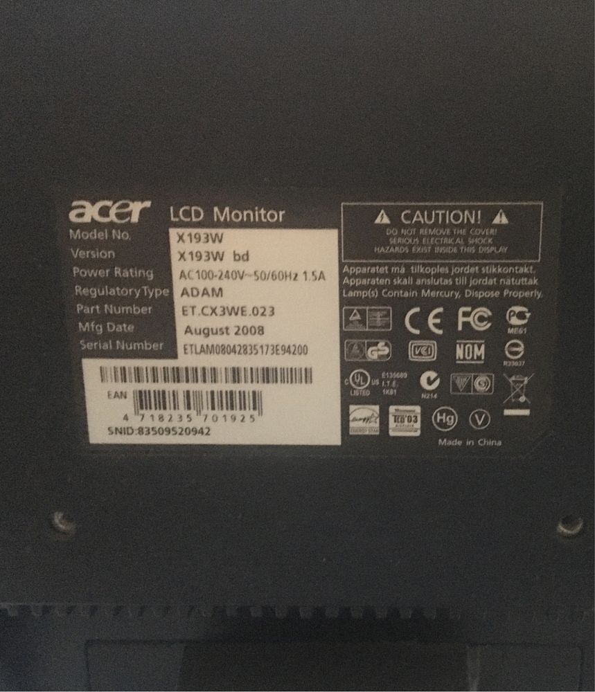 Продаю монитор Acer X193W