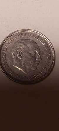 Sete moedas de 5 Pesetas ano 1957