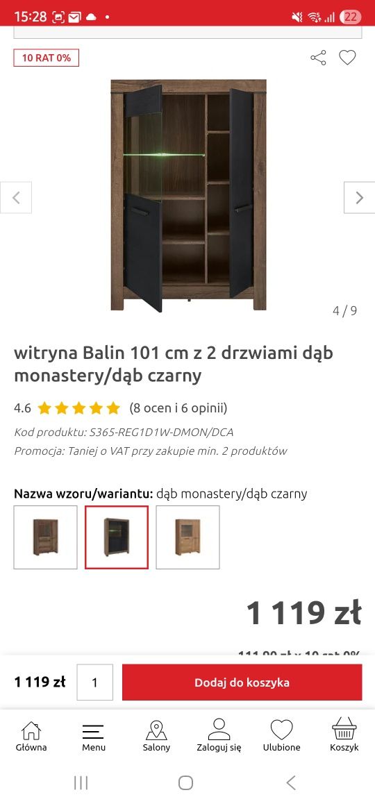 BRW witryna Balin 101 cm szer dąb monastery/dąb czarny stan bdb