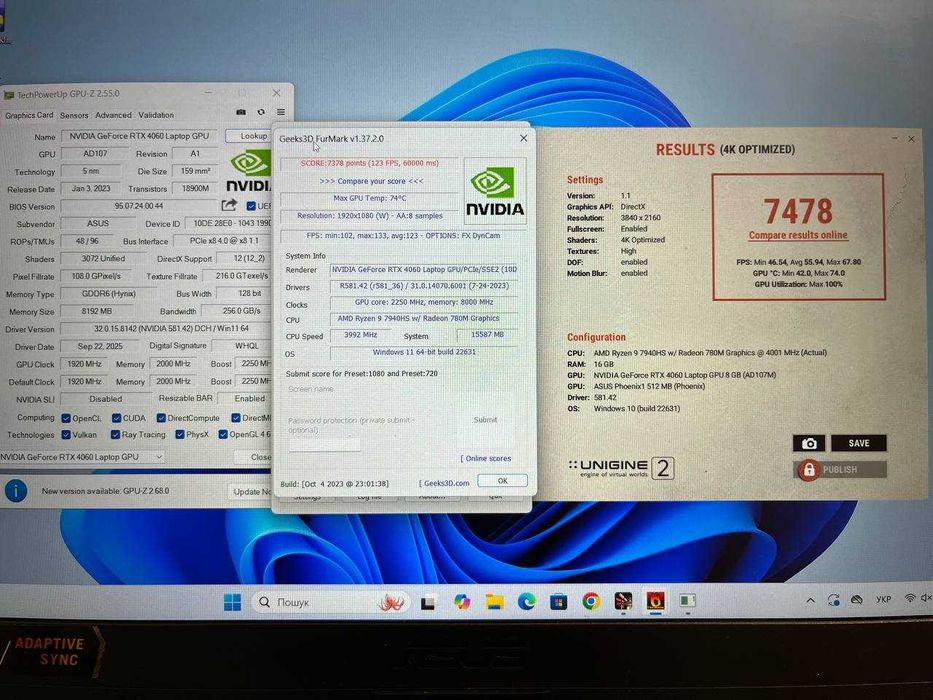Ноутбук ASUS TUF Gaming A15 144Гц Ryzen 9 7940HS 16GB RTX4060 1TB M.2