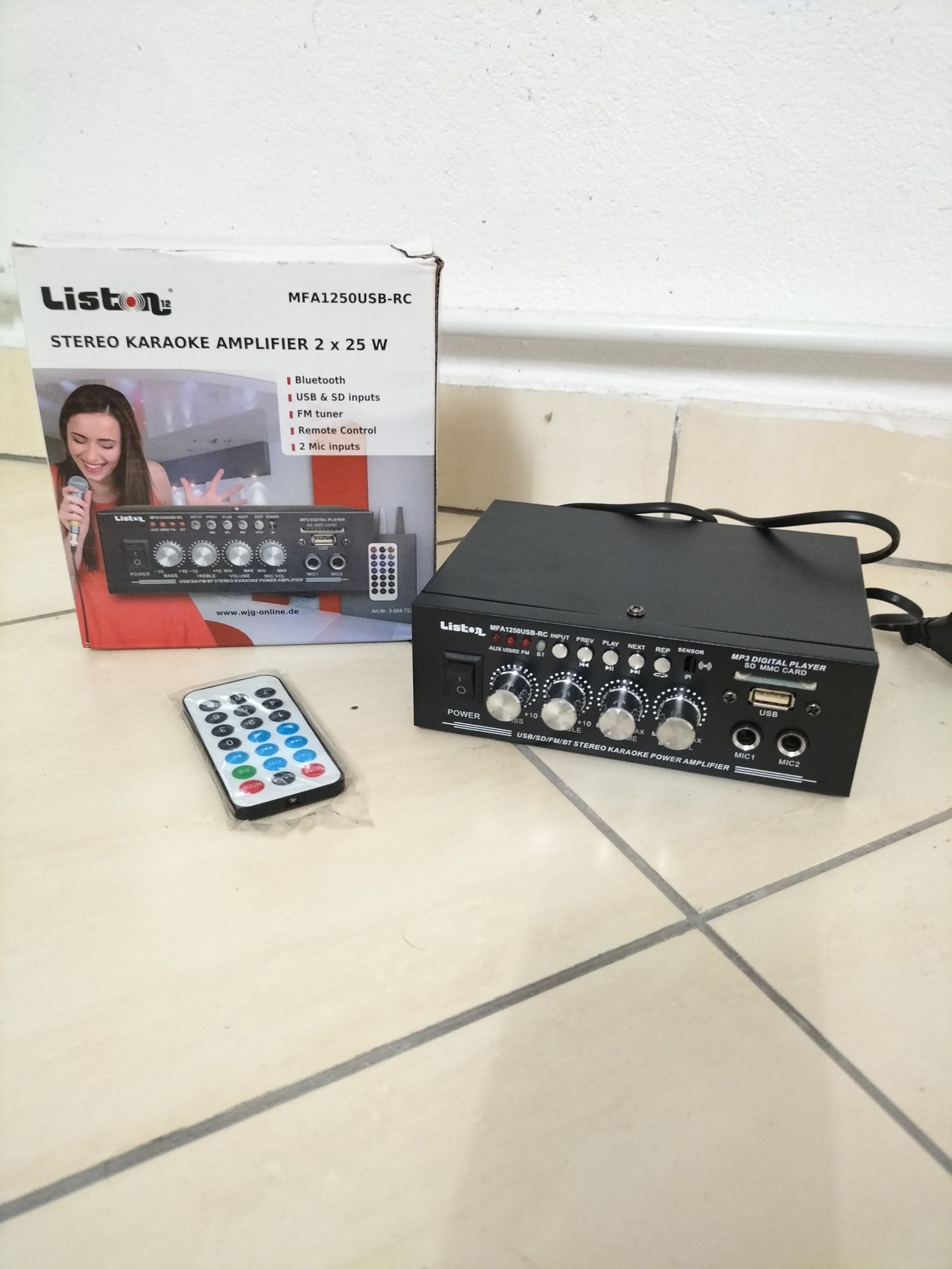 Wzmacniacz stereo do karaoke 2x25 Watt bluetooth/SD/USB