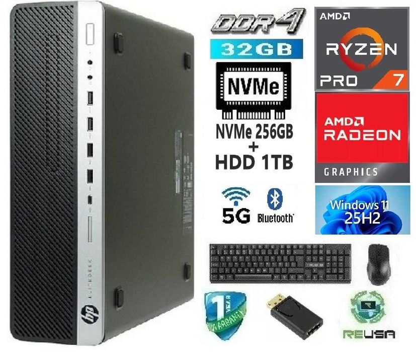 Pç LowGaming HP|32G|Ryzen.7.Pro|R7-430-2G|HDMI|TPM2.0|256G+1TB|5G|W11