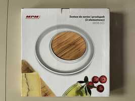 Deska do serwowania serów i przekąsek ceramiczna taca+bambusowa płytka