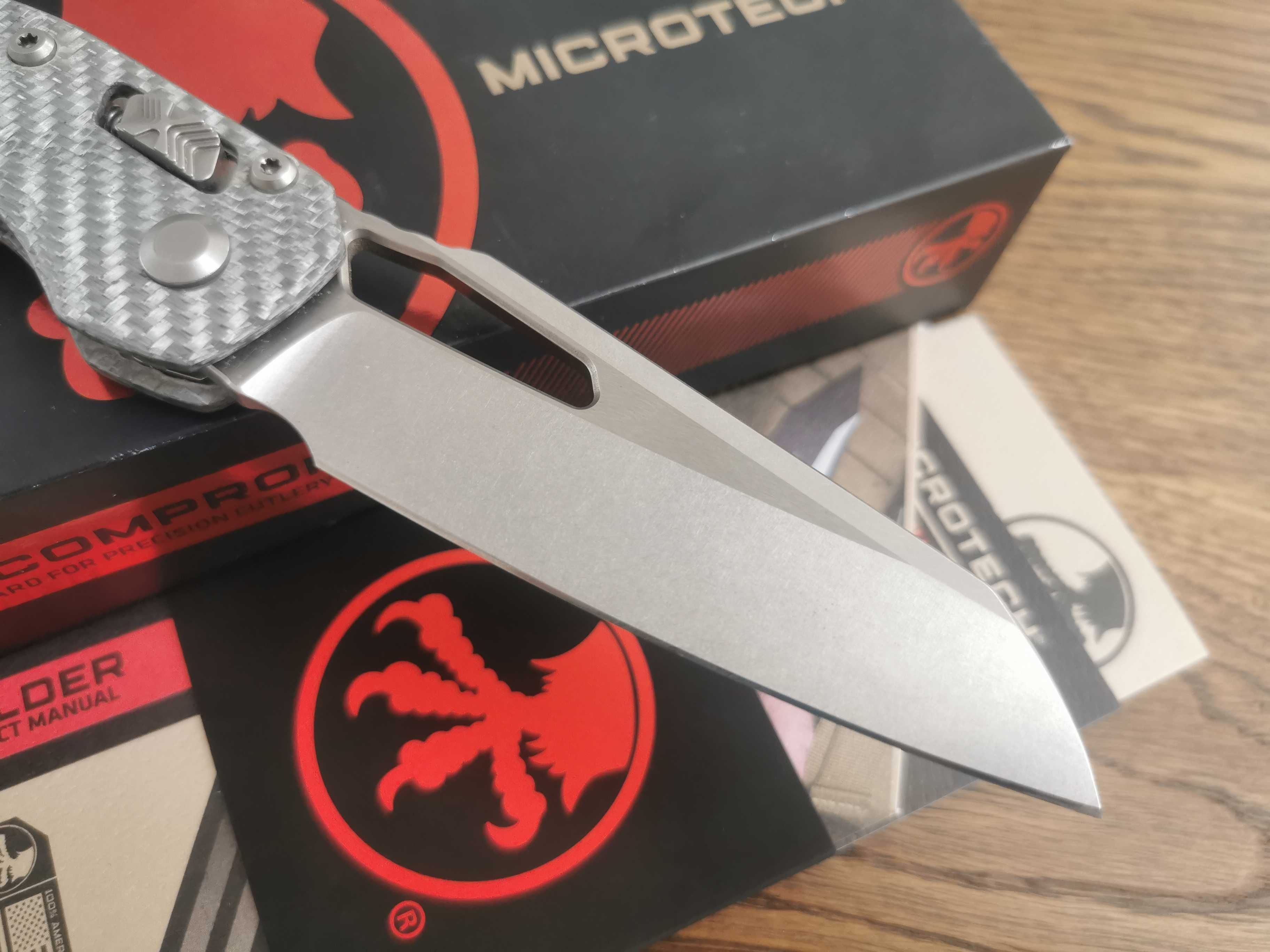 Nóż Microtech MSI z customowymi okladkami Silver twill