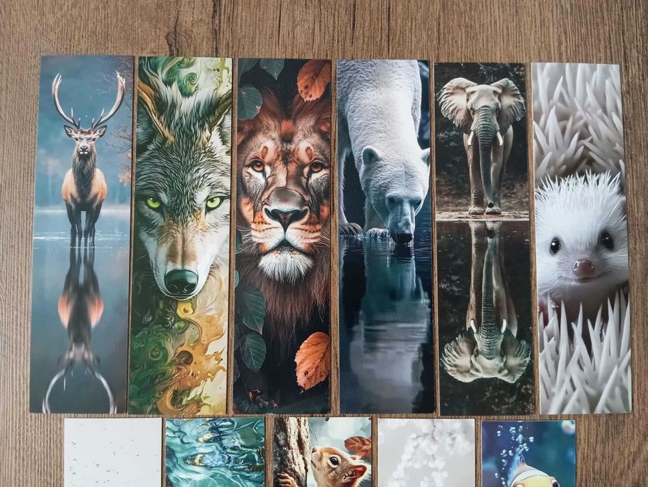 16 kartonowych zakładek do książek z zwierzętami