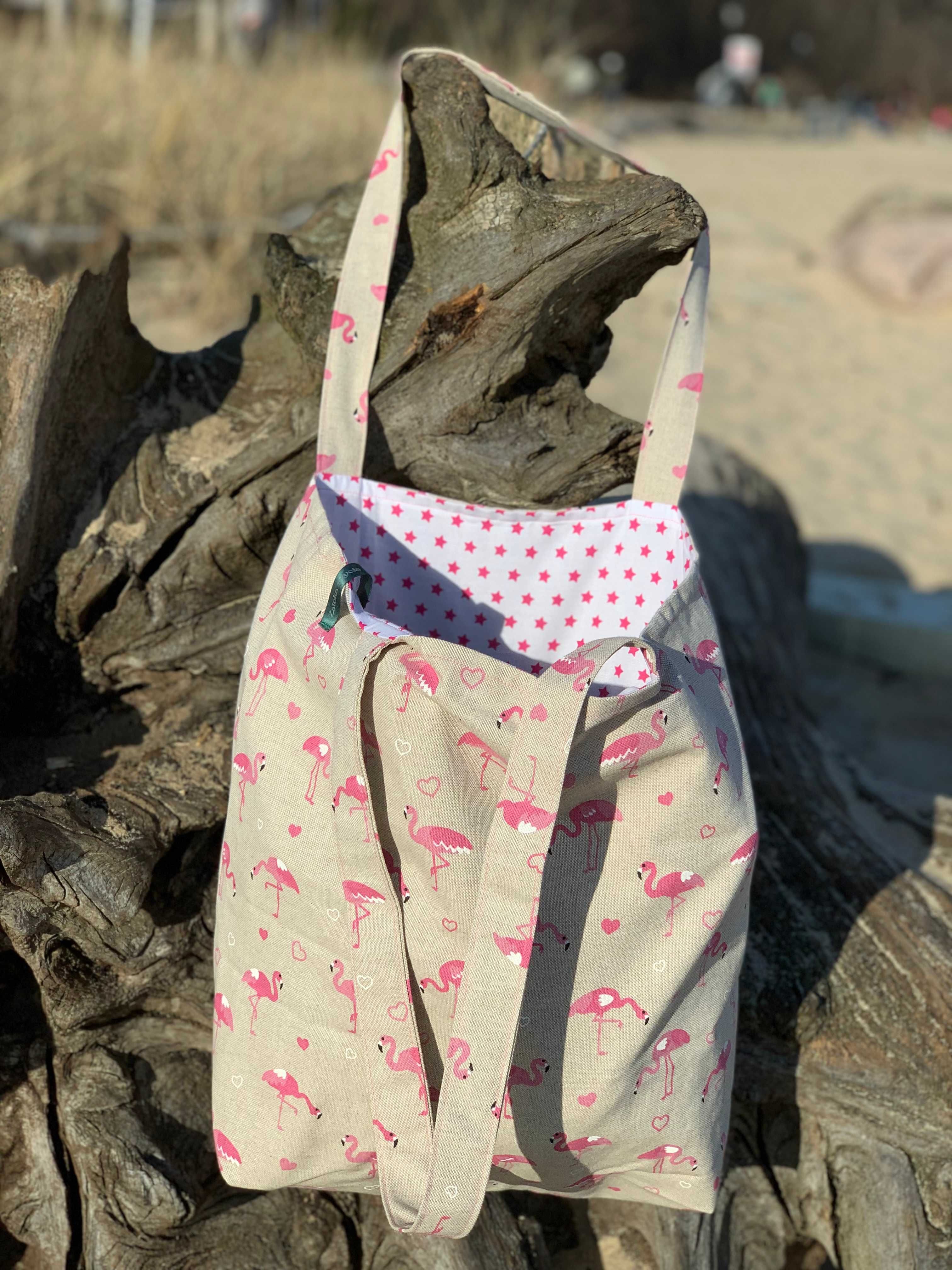 Torba bawełniana ze wzorem flamingów, HANDMADE