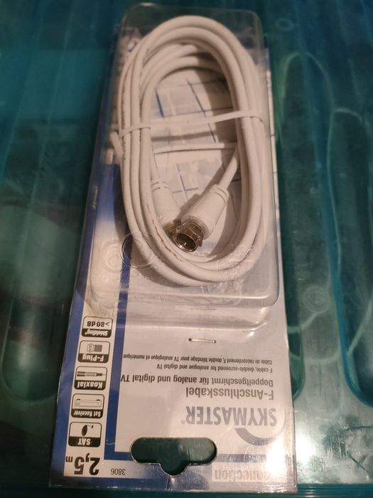 Kabel antenowy - wtyk F, przewód 2,5m - NOWY