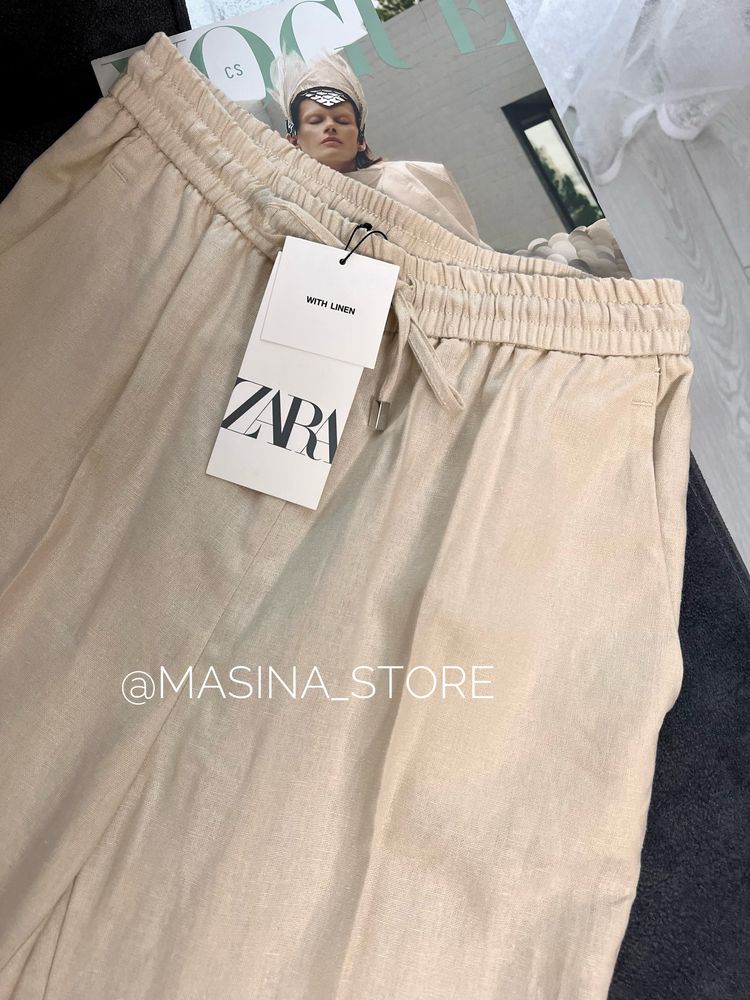 Нові брюки штани Zara Зара M льон бежеві оригінал літо прямі широкі
