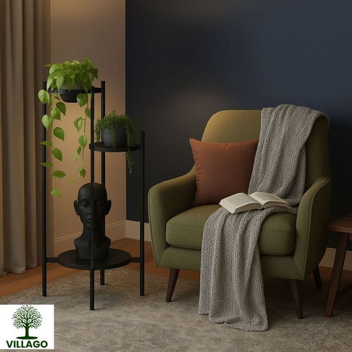 Kwietnik 2-poziomowy czarny – metalowy stojak na kwiaty Villago Home