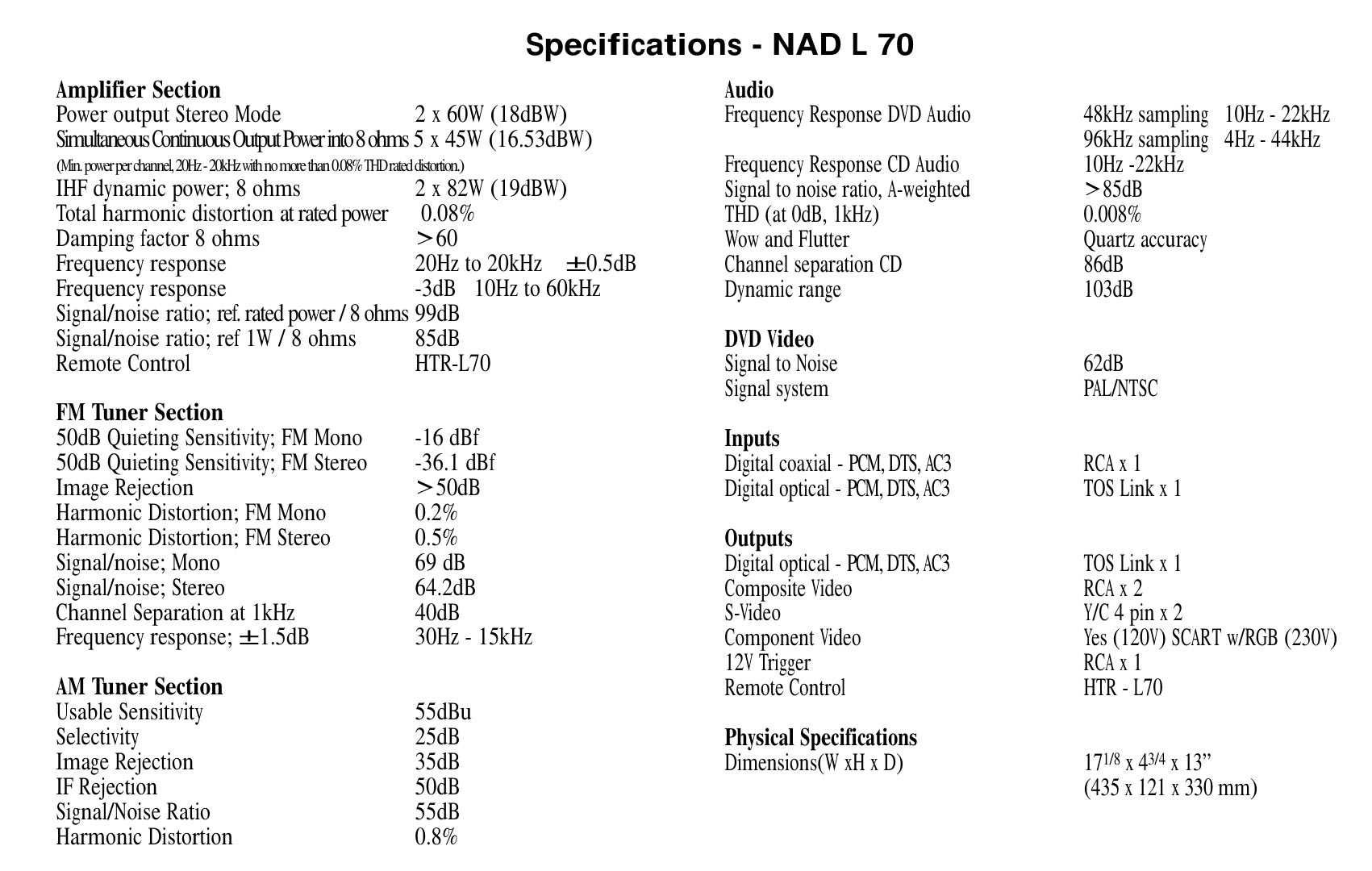 Ресивер NAD L70 (2 × 60 Вт / 8 Ом / ЦАП / CD-програвач / FM-тюнер)