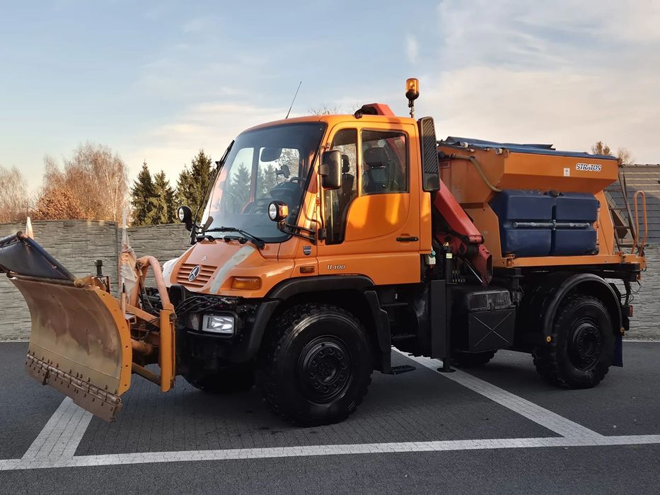 Unimog U400 HDS Palfinger 6001  Długi rozstaw osi Pług Piaskarka Schmidt
