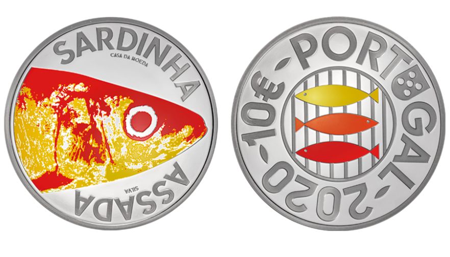 Moedas Prata Proof coloridas 20 anos do euro arte laca, sardinha, outr