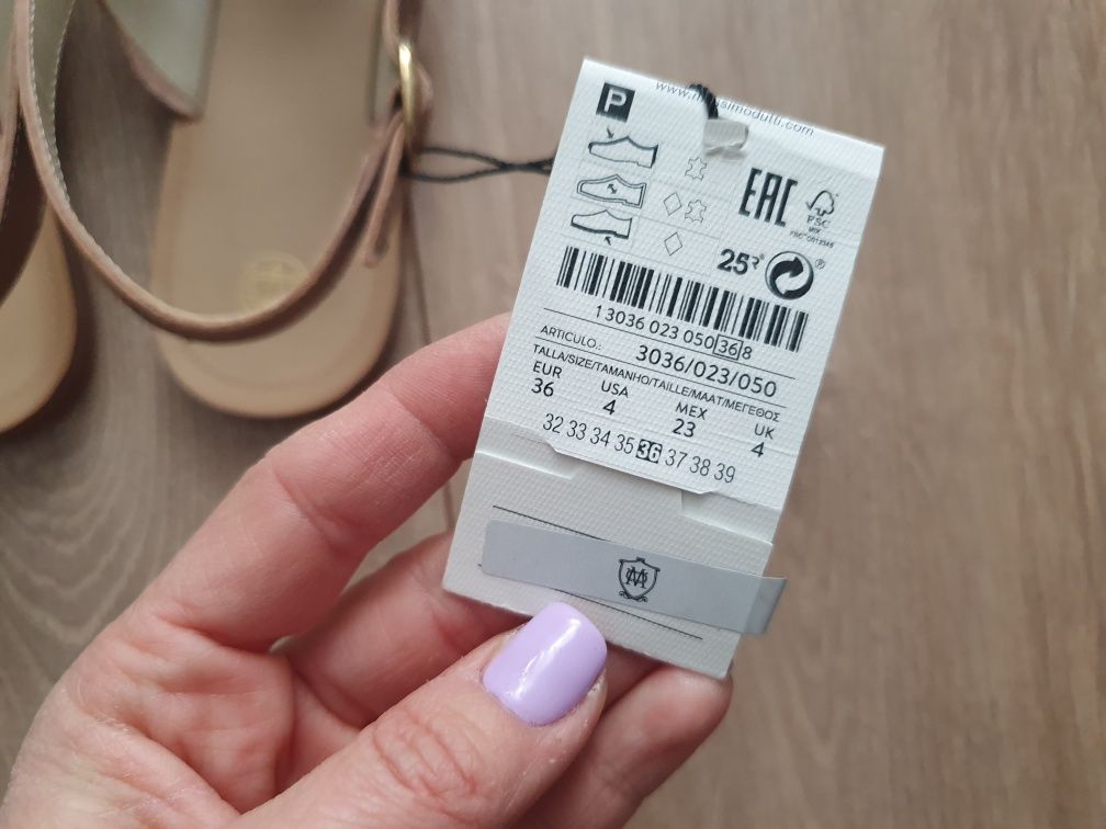 Sandały Massimo Dutti 36 skóra pudrowy róż