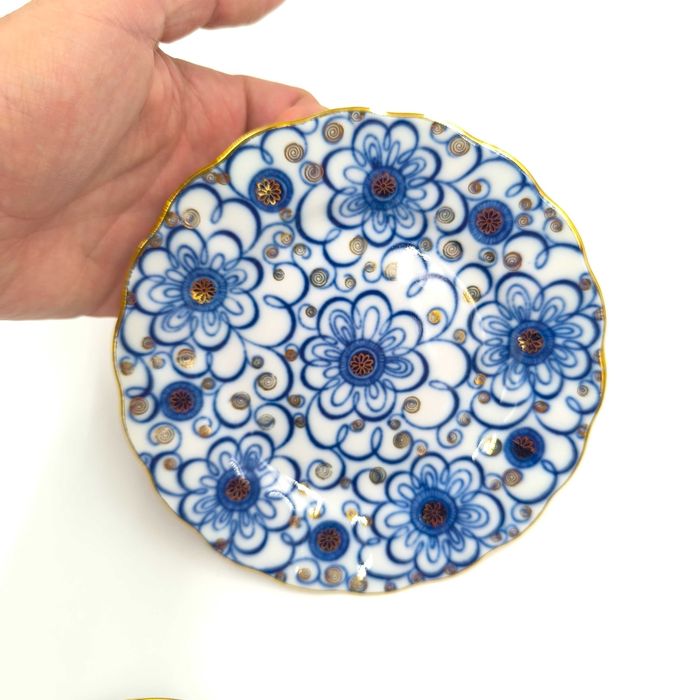 Łomonosow Trio Filiżanka Podstawek Spodek Talerzyk Porcelana Kobalt