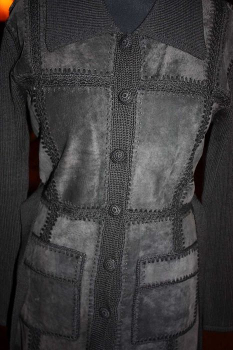 Terranova-sweter zapinany,zamsz naturalny+wełna,roz.L