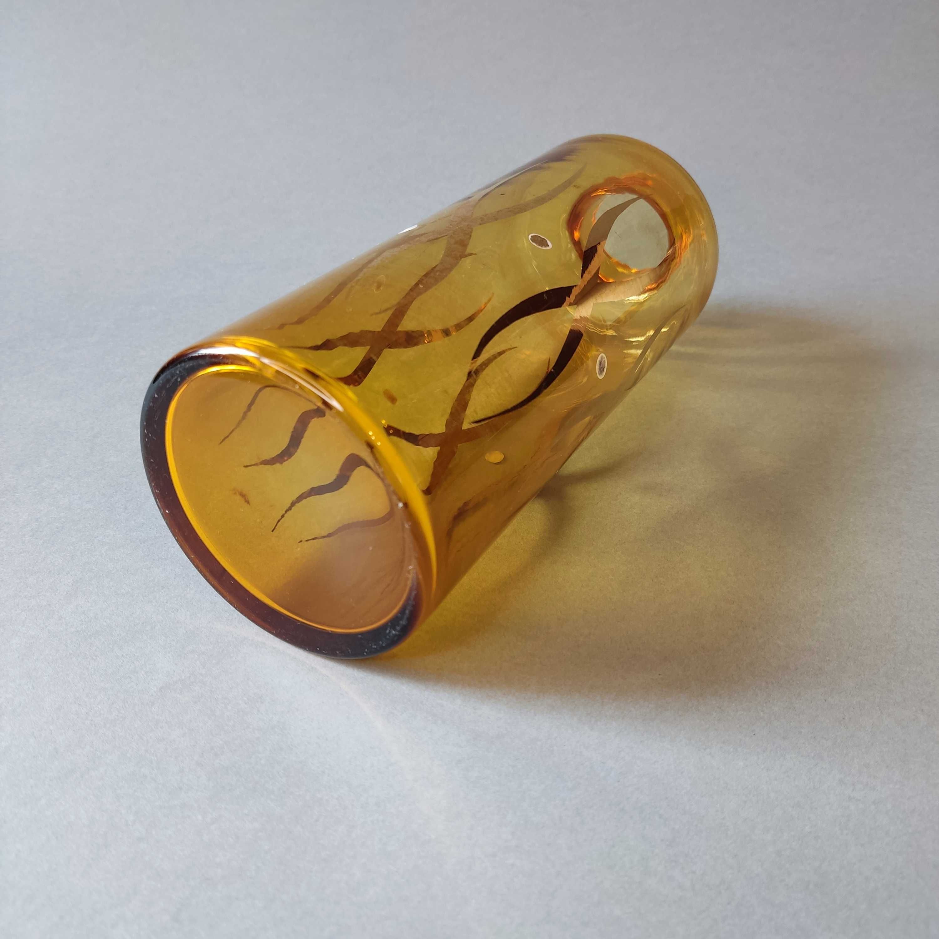 Wazon szklany - miodowe szkło ze złotymi zdobieniami
