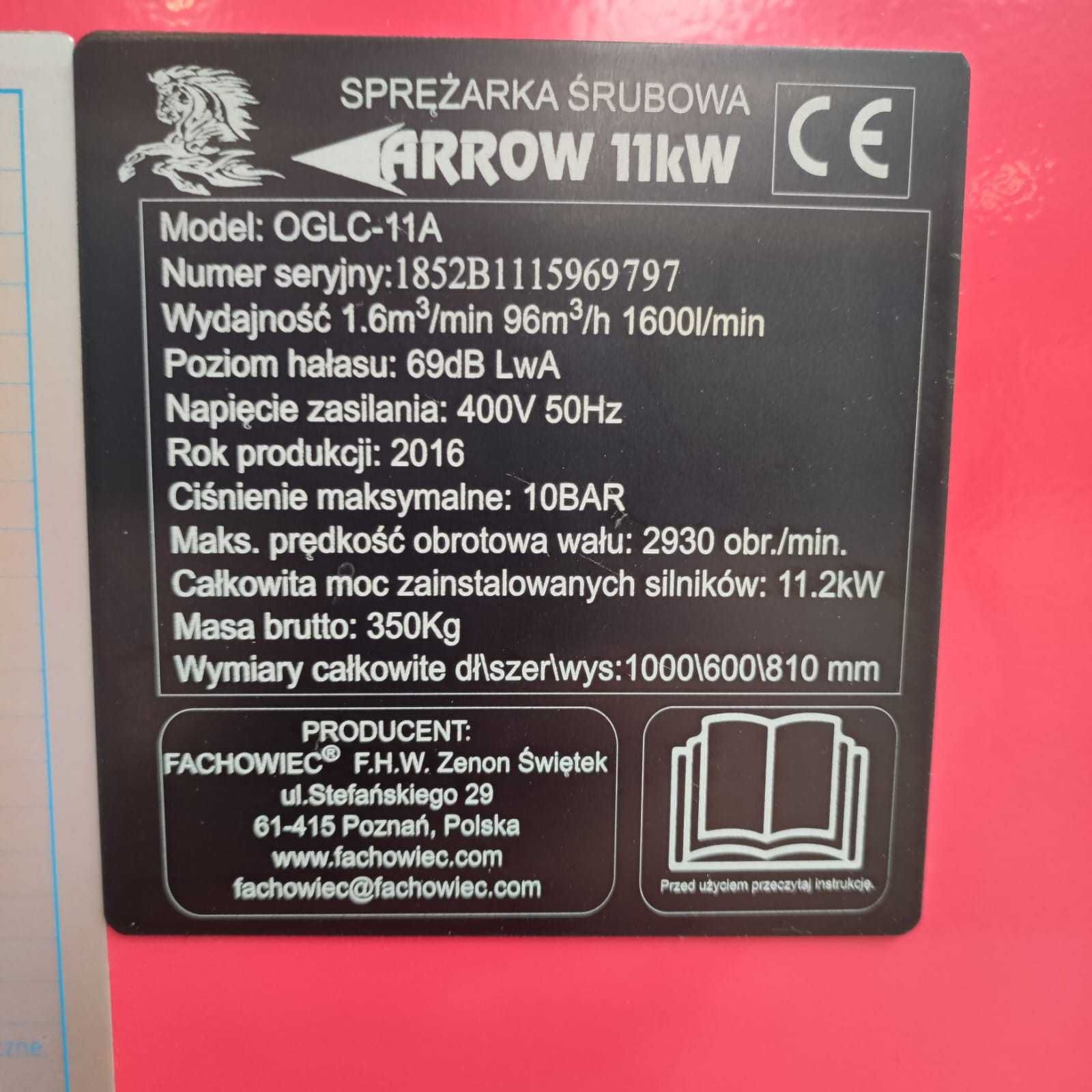 Sprężarka śrubowa ARROW 11 kW 1600 l/min 10 bar 400 V