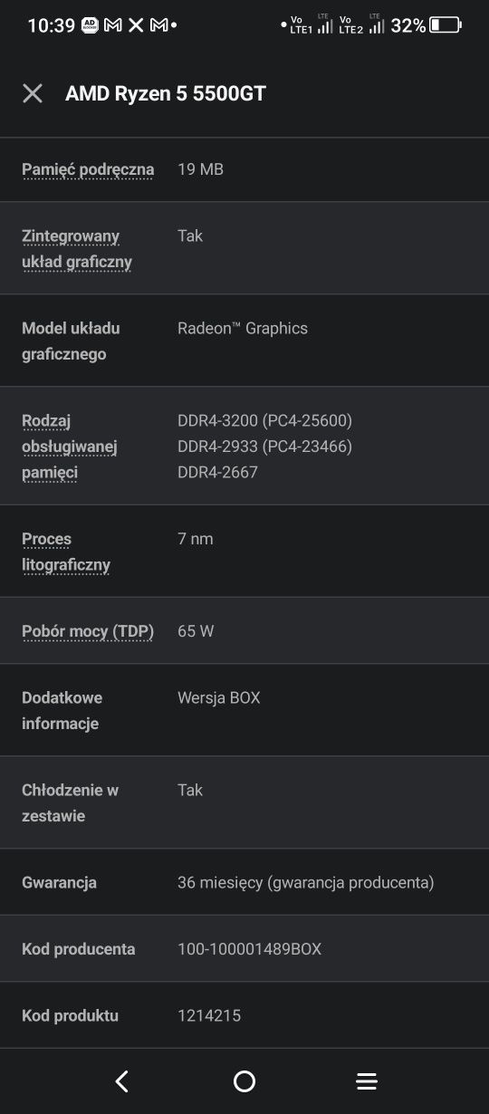 Procesor szybki posiada w sobie Radeona AMD Ryzen 5 5500GT wersja box