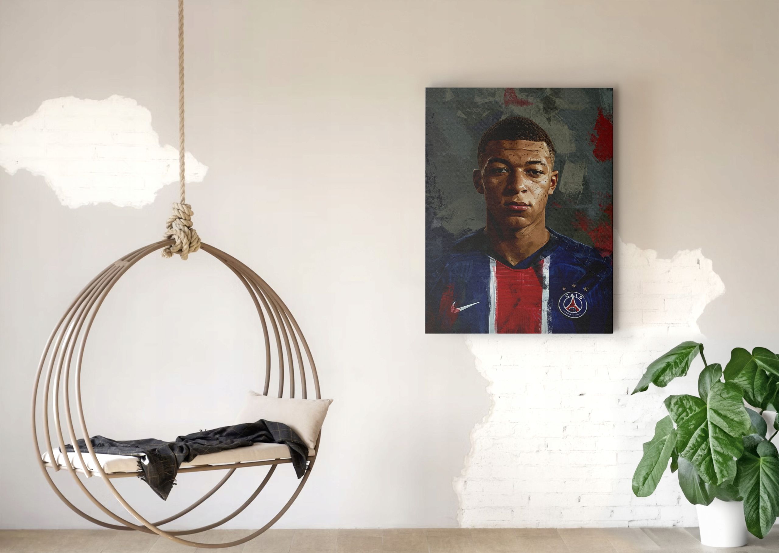 Nowoczesny Portret Kylian Mbappé na płótnie 30x40 cm do wnętrza
