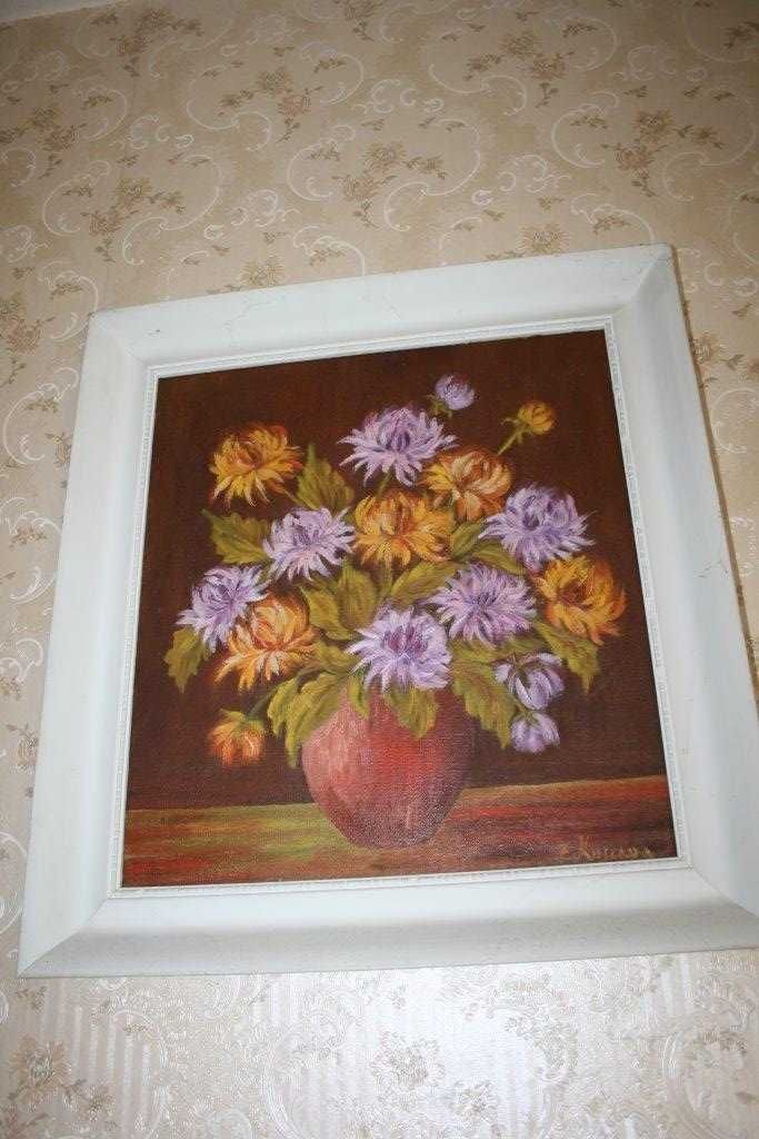 obraz olejny na ścianę kwiaty w ramie 52*52cm płótno plus prezent