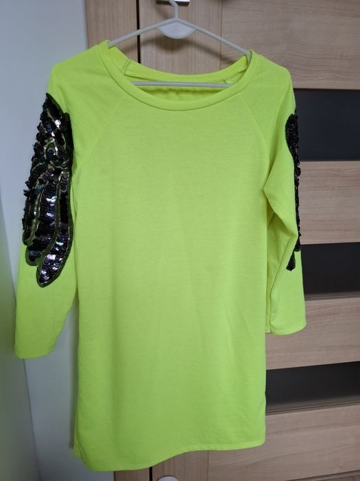 Tunika,  mini sukienka seledynowa zdobione rękawy S