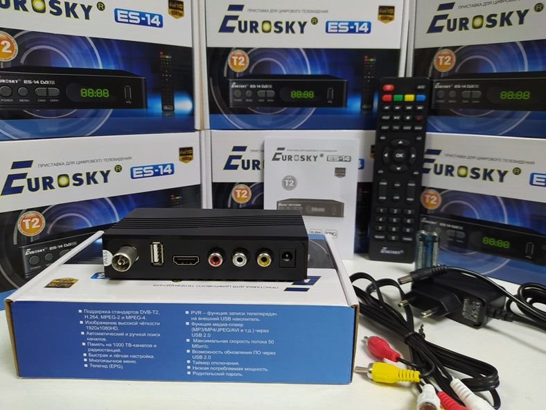 Приставка Т2 тюнер EuroSky ES-14 DVB-T2/C Youtube IPTV MeGoGo ресивер