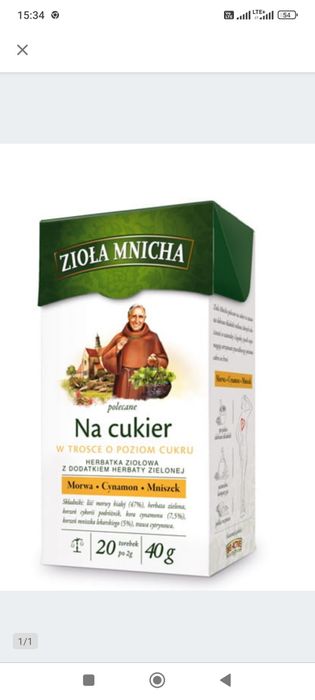 Herbata zielona herbatka na cukier Mnichów 5 x 20