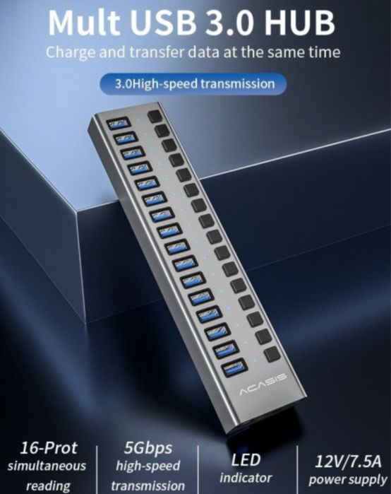USB-хаб ACASIS на 16 портов, алюминиевый блок
