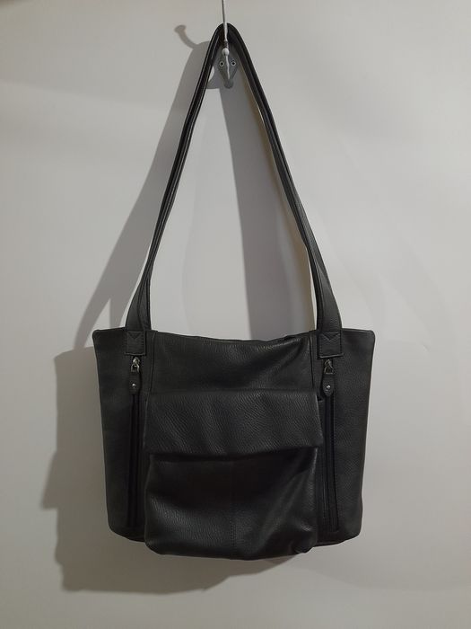 Чорна шкіряна сумка-тоут hand made Greenland