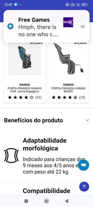 Cadeira bebe Hamax para bicicleta
