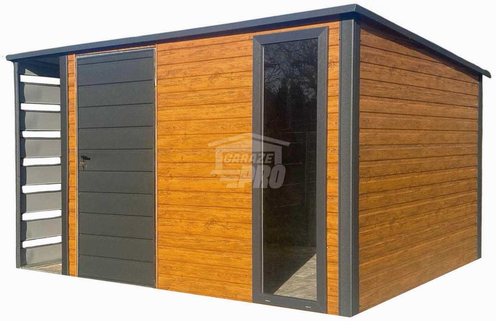 Schowek - domek ogrodowy 3,5x3m + wiata 0,7m - drzwi okno dachł GP607