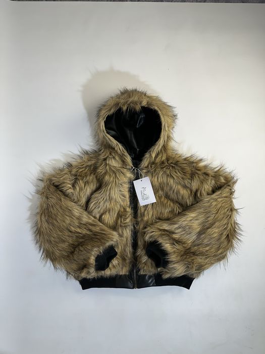 Бомбер двосторонній дутий чорний кожаний мех з мехом archive opium MA1