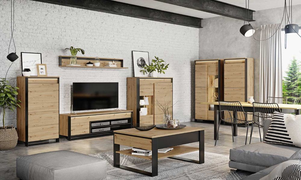 Stół okrągły loftowy dębowy LOFT, krzesła, industrialny noga metalowa.