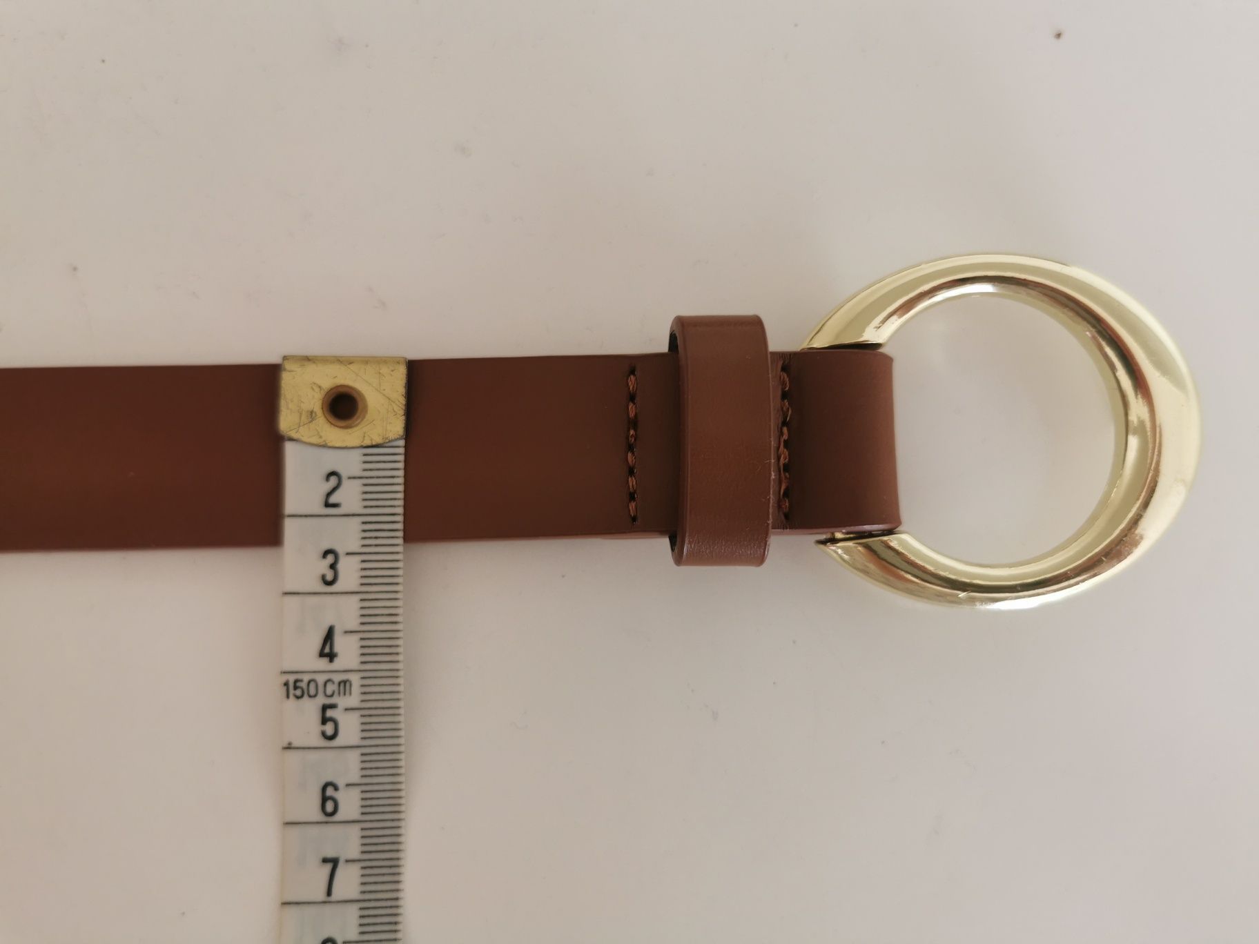 Pasek brązowy złota klamra Bonprix 105 cm