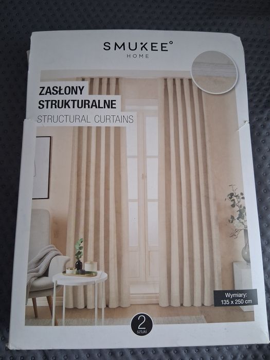 Nowe zasłony na taśmie 2 szt strukturalne Smukee 135x250 cm beżowe ecr