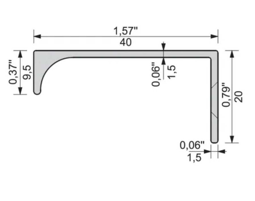 Uchwyt meblowy 20 i 6 cm  Zobal U-9 R9 C-30S L-200, L-60