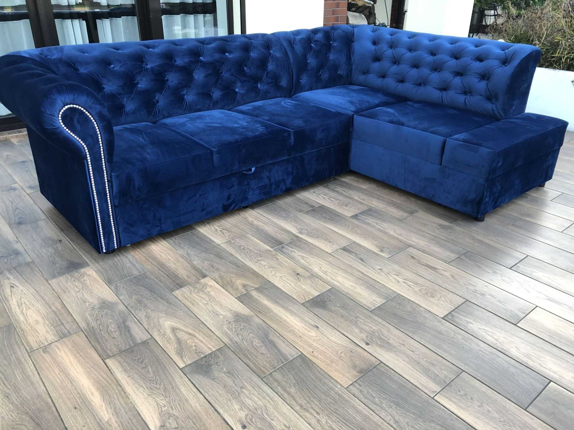 Narożnik chesterfield z funkcją spania