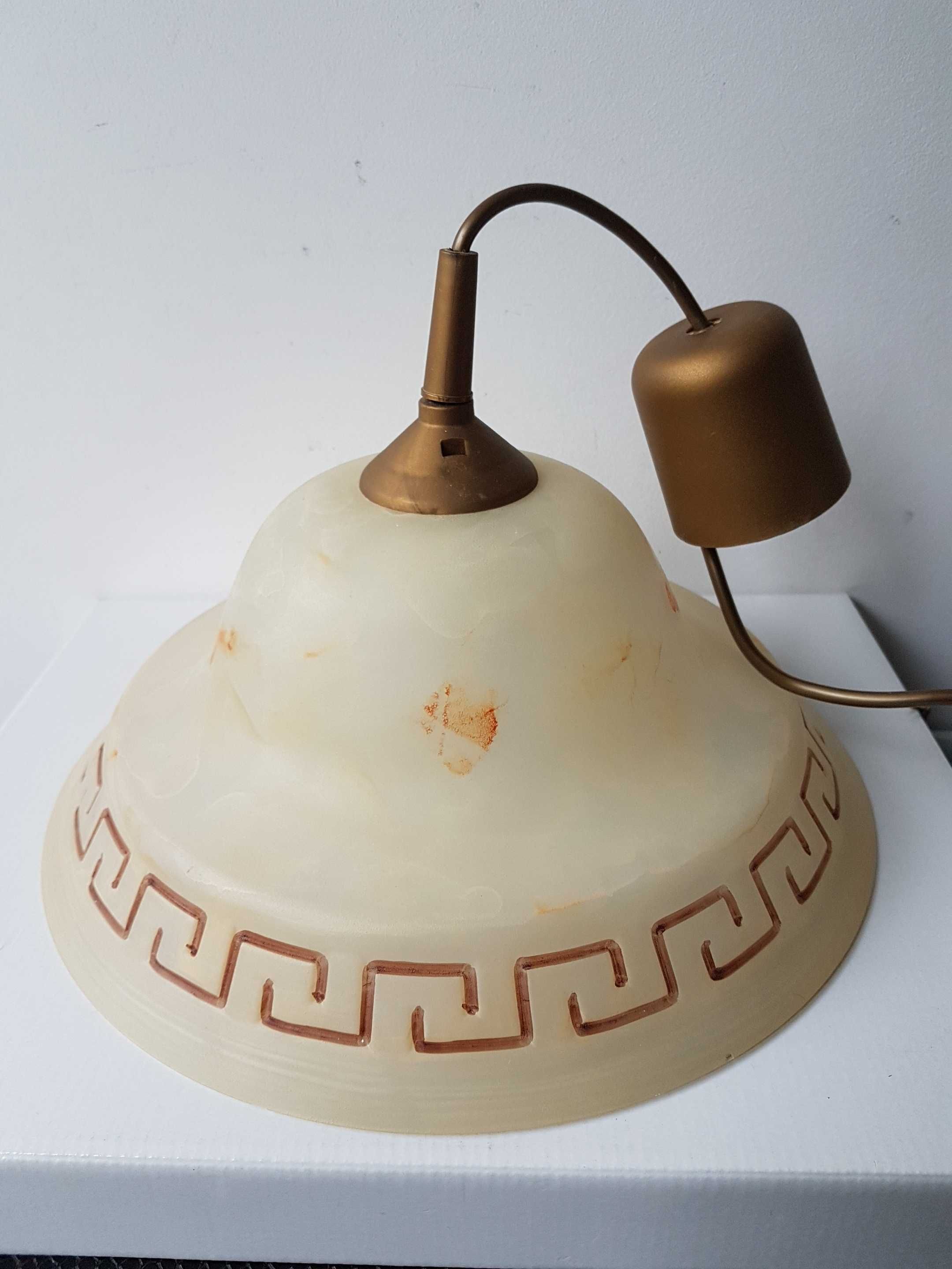 KARKO Wisząca lampa sufitowa Żyrandol retro Wzór grecki Mleczne szkło