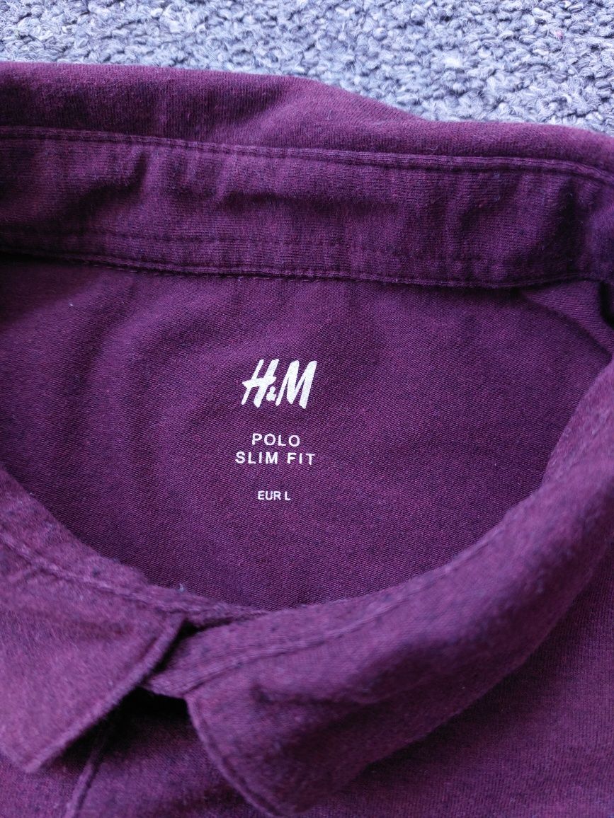 Koszulka polo H&M rozm. L slim fit bordowa casual smart daily use