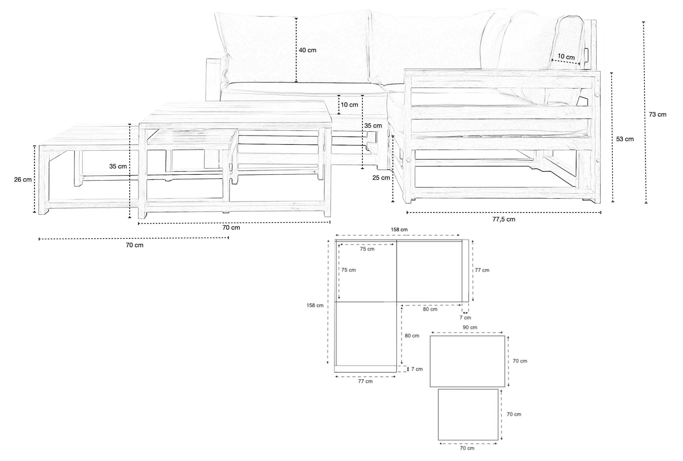 Meble ogrodowe Tamaro III Sofa + dwie ławy