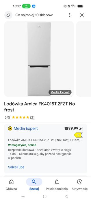 Lodówka Amica pełny No frost