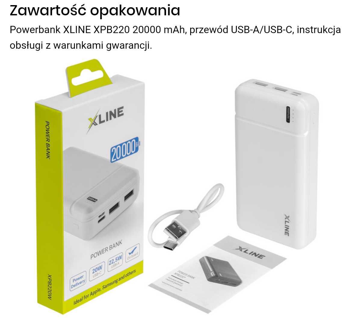 Powerbank XLINE 20000 mAh 22.5W Biały